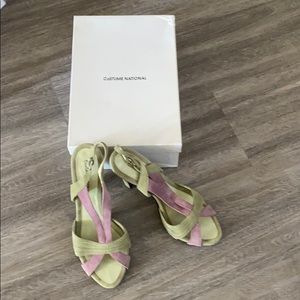 Costume National Green Suede T Strap Heels
